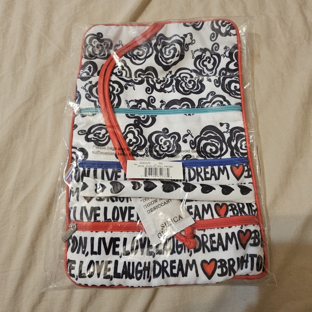 Brighton Fabric Love Dove Jewelry Roll-up Zipper Travel Bag Zippers New
